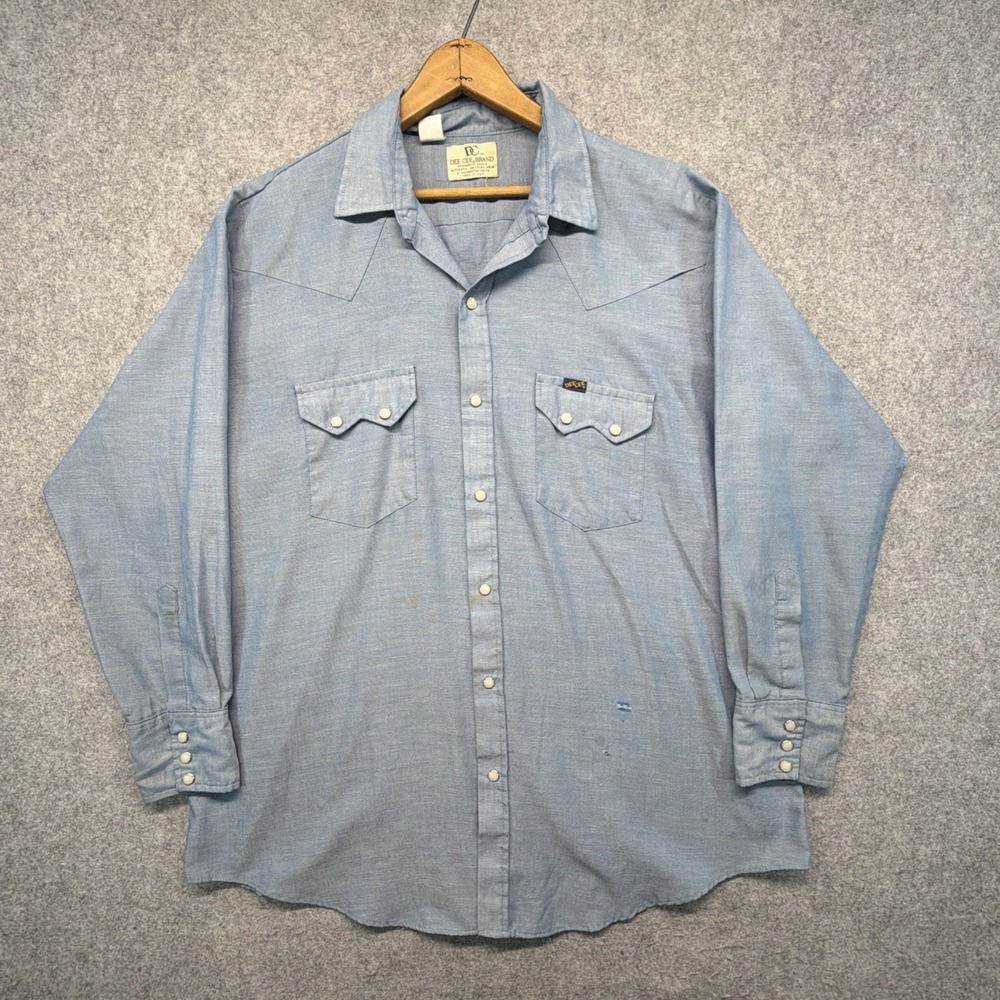 VTG 70s Dee Cee Western Shirt  Size XL Long Sleeve Chambray Pearl Snap Sawtooth